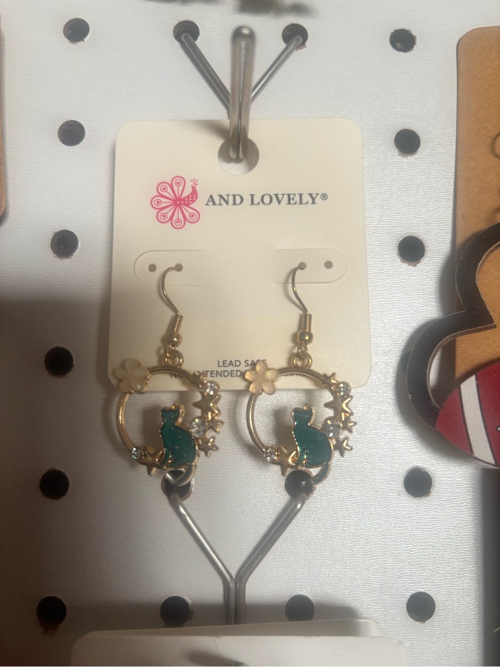 Green Cat Hoop Drop Earrings
